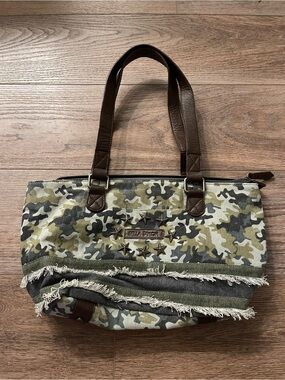 Bella Taylor Camo Canvas Tote with Brown Leather Handles -